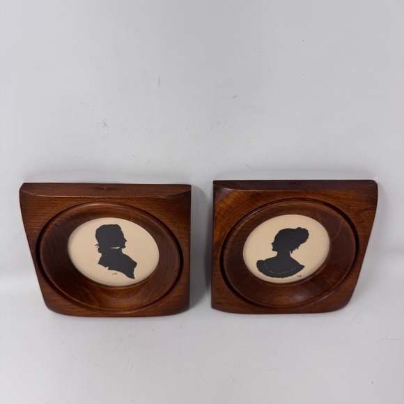 Vintage Aaron Bros. Co. Wood Silhouette Portraits Set of 2 Framed - Picture 3 of 9